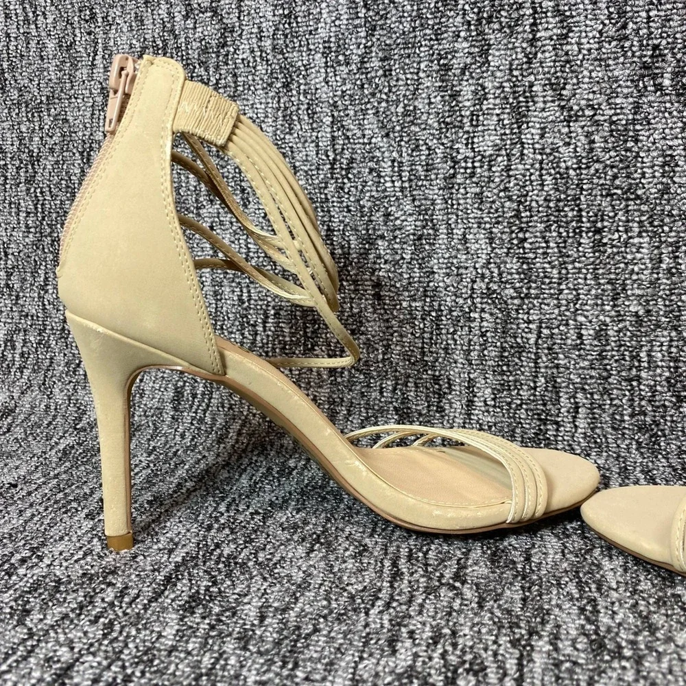 Lulus Strappy Stiletto Sandals Womens 6 Beige‎ Vegan Leather Dress Shoes